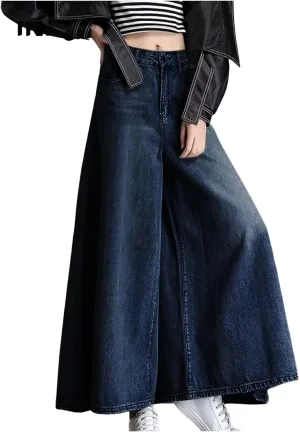 2024 Women's Extra Wide Leg Jeans High Waistled Palazzo Culottes Denim Pants Plus Size Casual Loose Fit with Pockets