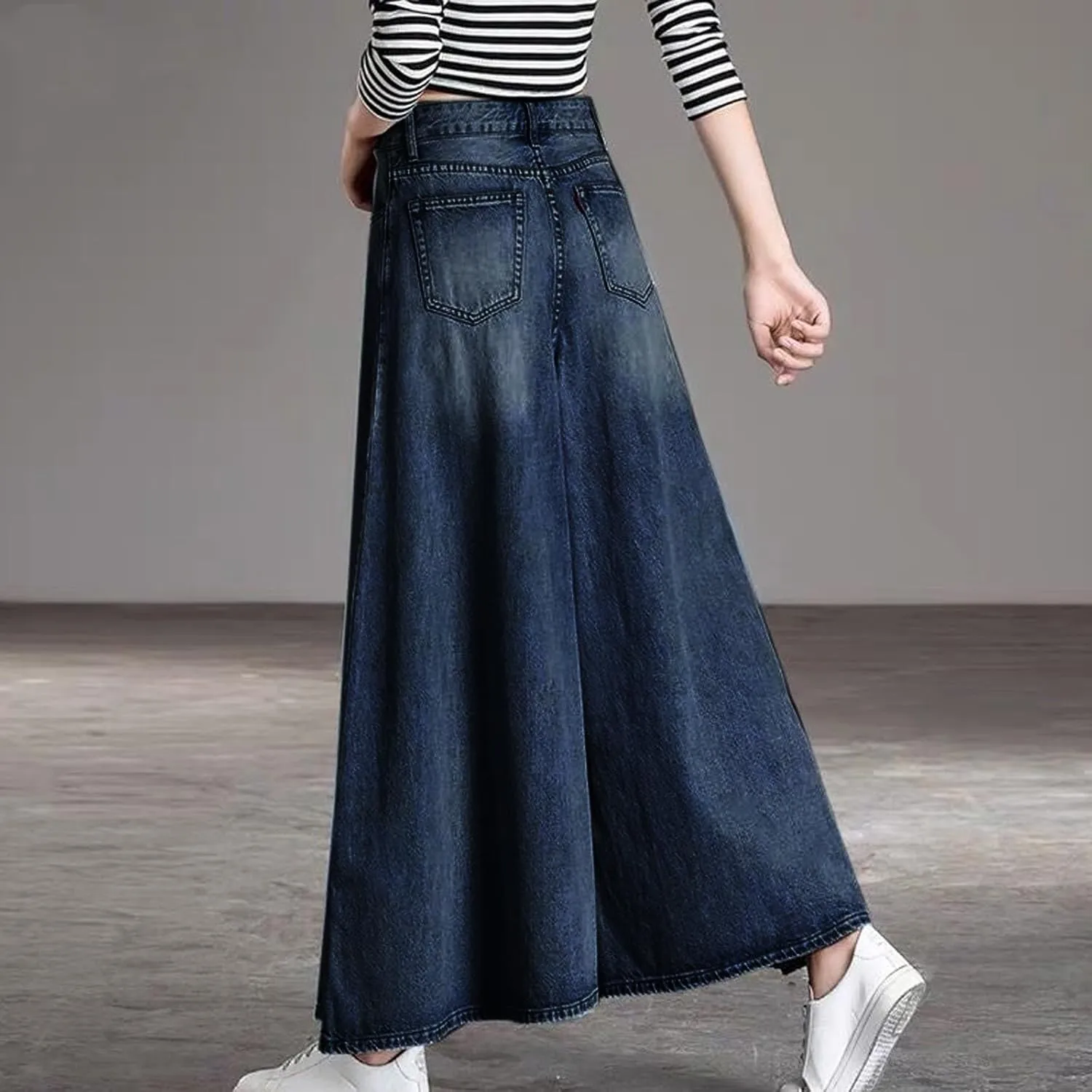 2024 Women's Extra Wide Leg Jeans High Waistled Palazzo Culottes Denim Pants Plus Size Casual Loose Fit with Pockets