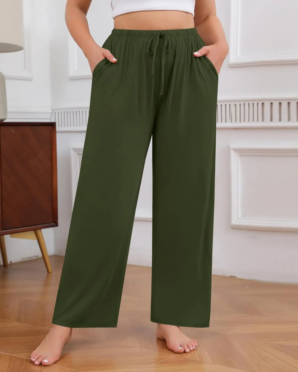 3 Pack Women's Plus Size Lounge Pants Modal Wide Leg Yoga Pants with Pockets Drawstring Baggy Sweatpant Jogger