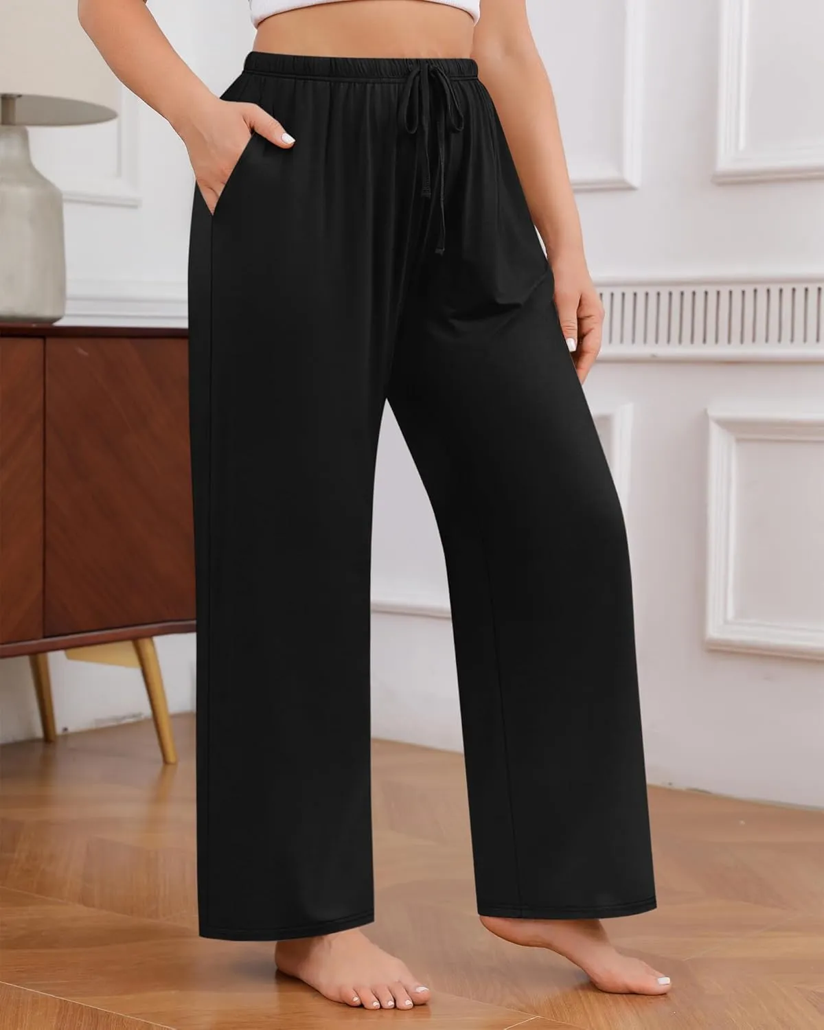 3 Pack Women's Plus Size Lounge Pants Modal Wide Leg Yoga Pants with Pockets Drawstring Baggy Sweatpant Jogger