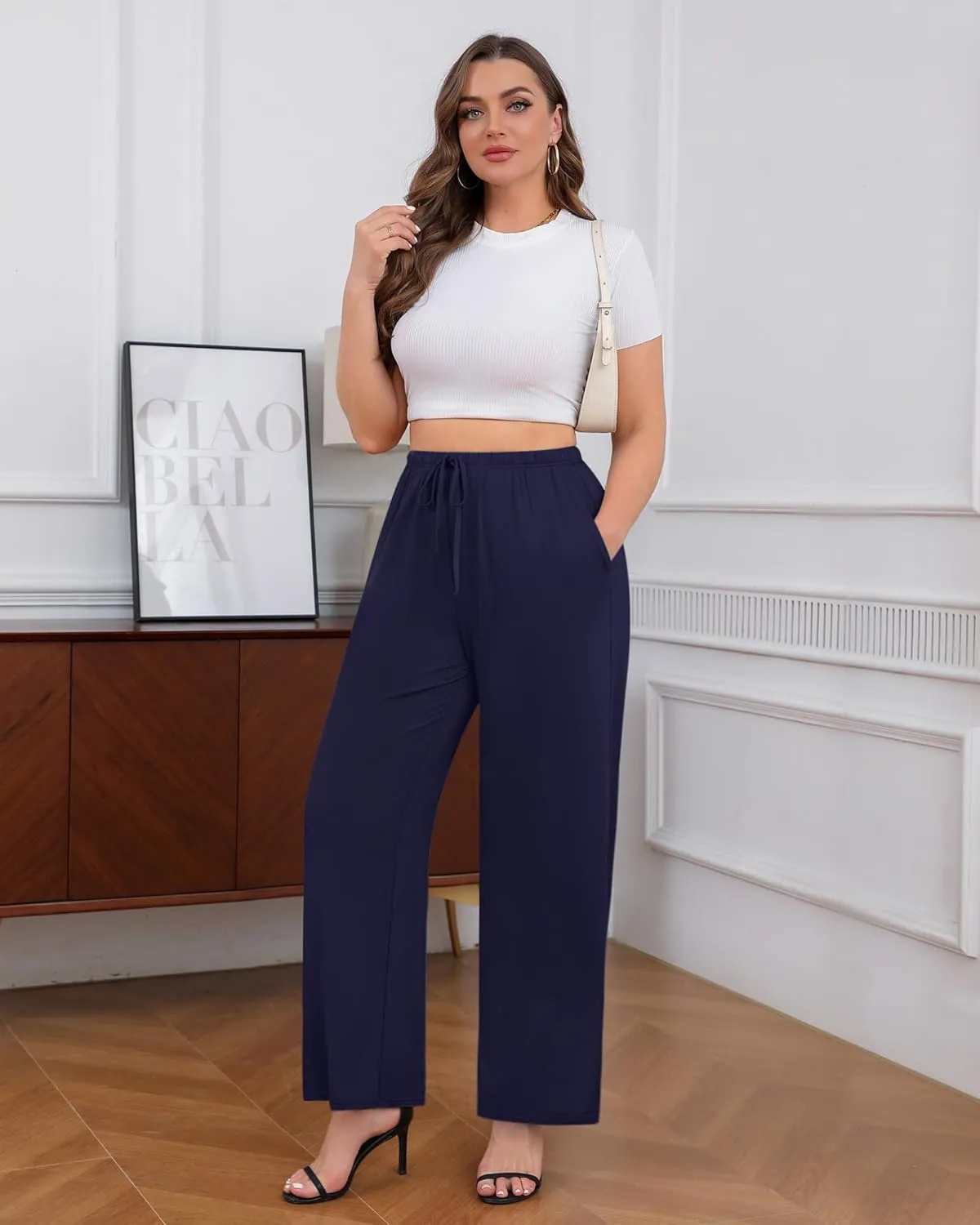 3 Pack Women's Plus Size Lounge Pants Modal Wide Leg Yoga Pants with Pockets Drawstring Baggy Sweatpant Jogger