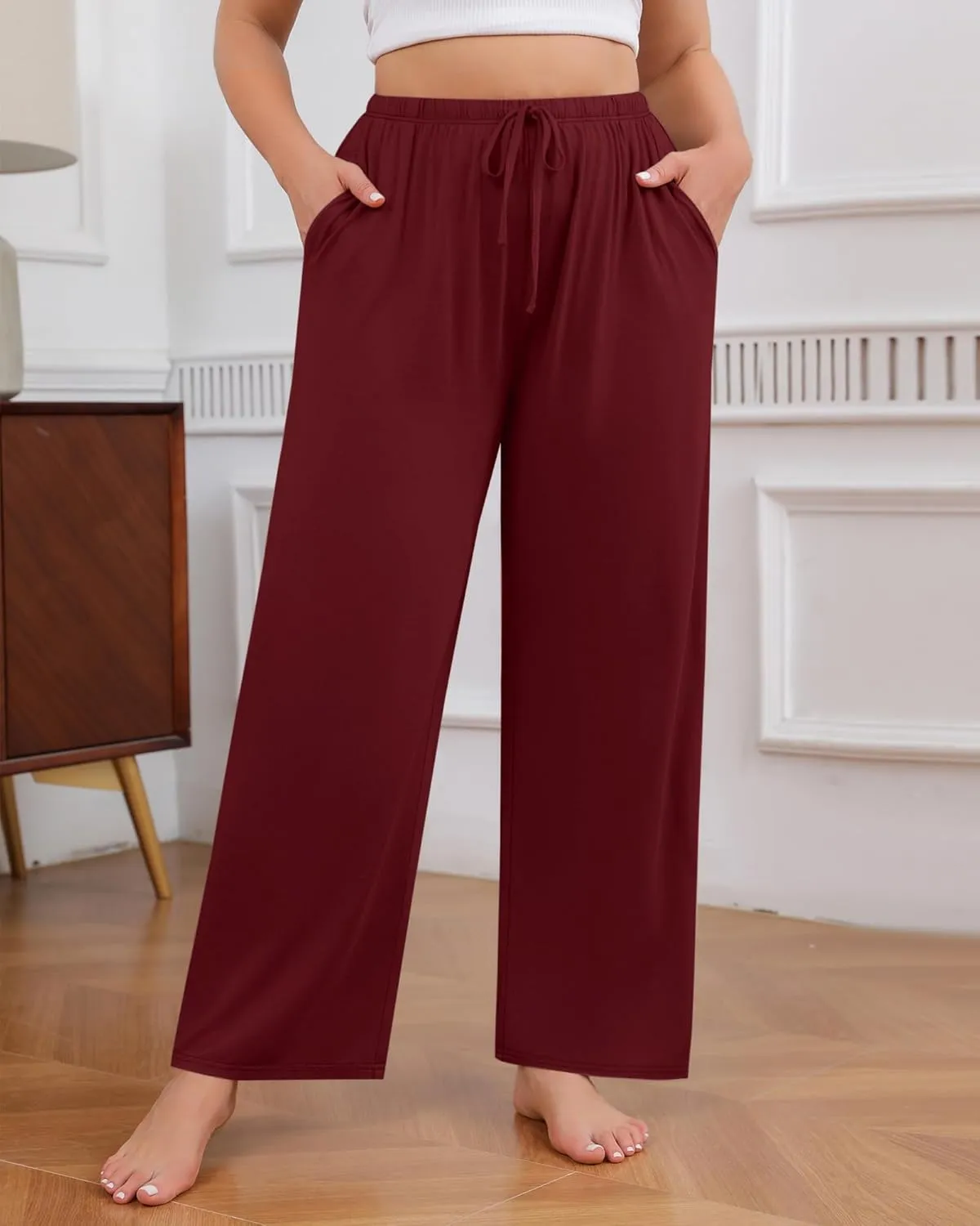 3 Pack Women's Plus Size Lounge Pants Modal Wide Leg Yoga Pants with Pockets Drawstring Baggy Sweatpant Jogger