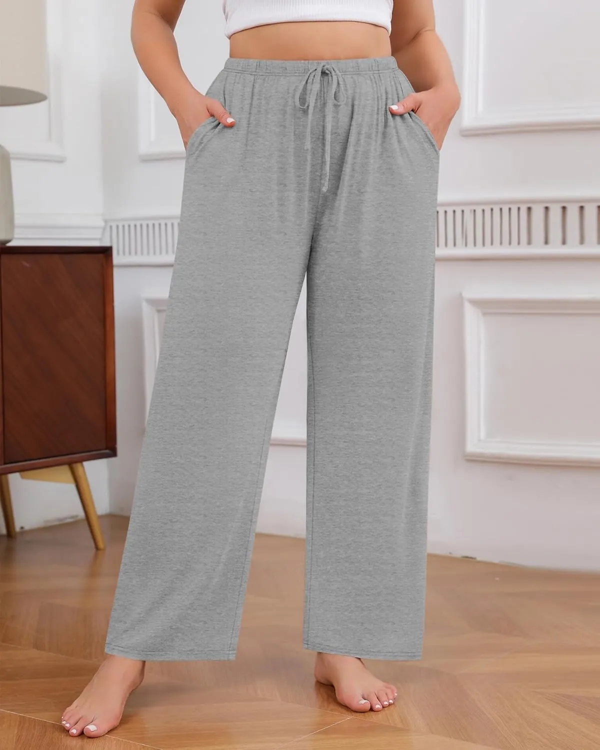 3 Pack Women's Plus Size Lounge Pants Modal Wide Leg Yoga Pants with Pockets Drawstring Baggy Sweatpant Jogger