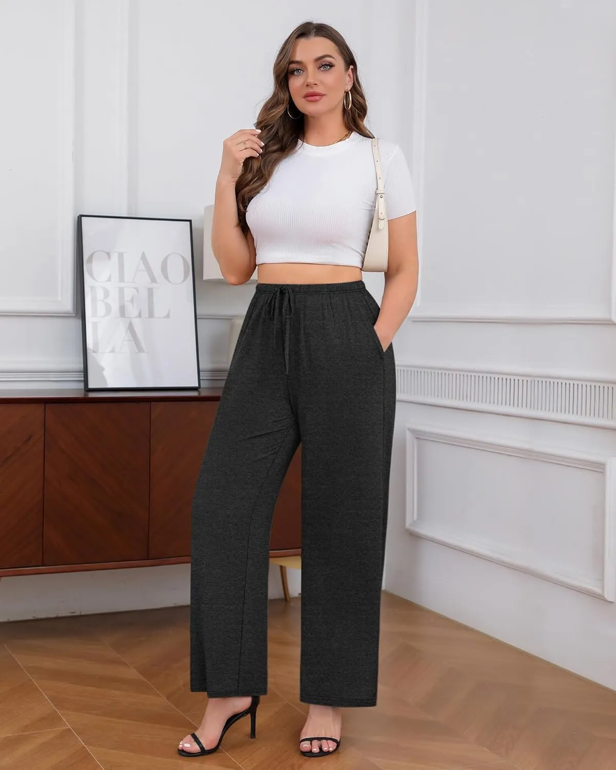 3 Pack Women's Plus Size Lounge Pants Modal Wide Leg Yoga Pants with Pockets Drawstring Baggy Sweatpant Jogger