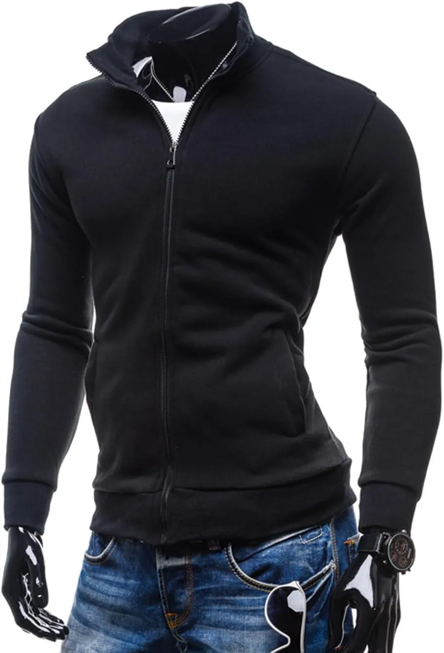 AIEOE Mens Casual Cardigan Warm Slim Fit High Neck Solid Zipper Leisure Jacket