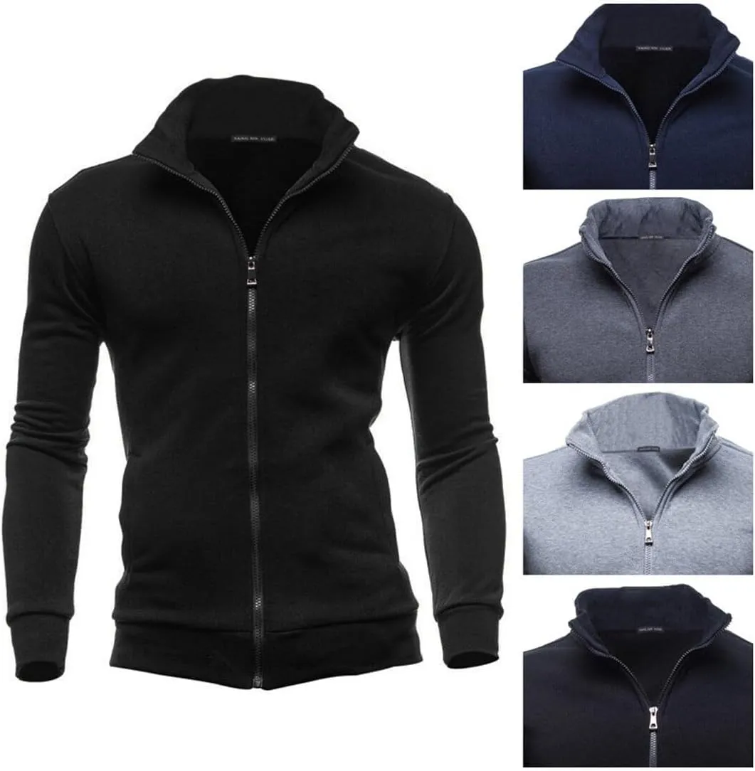 AIEOE Mens Casual Cardigan Warm Slim Fit High Neck Solid Zipper Leisure Jacket