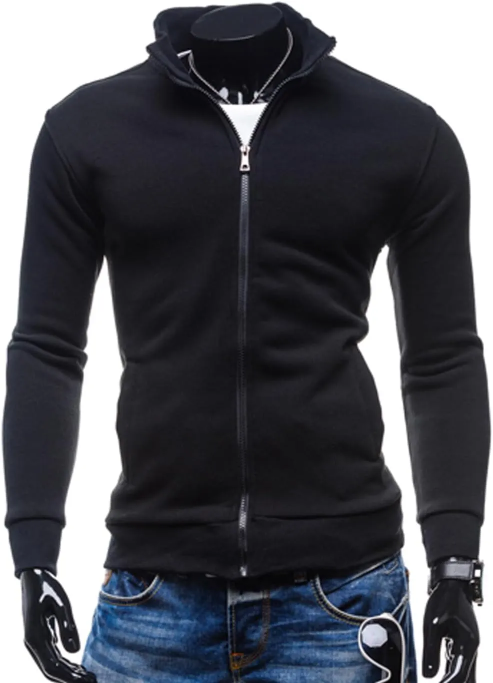 AIEOE Mens Casual Cardigan Warm Slim Fit High Neck Solid Zipper Leisure Jacket