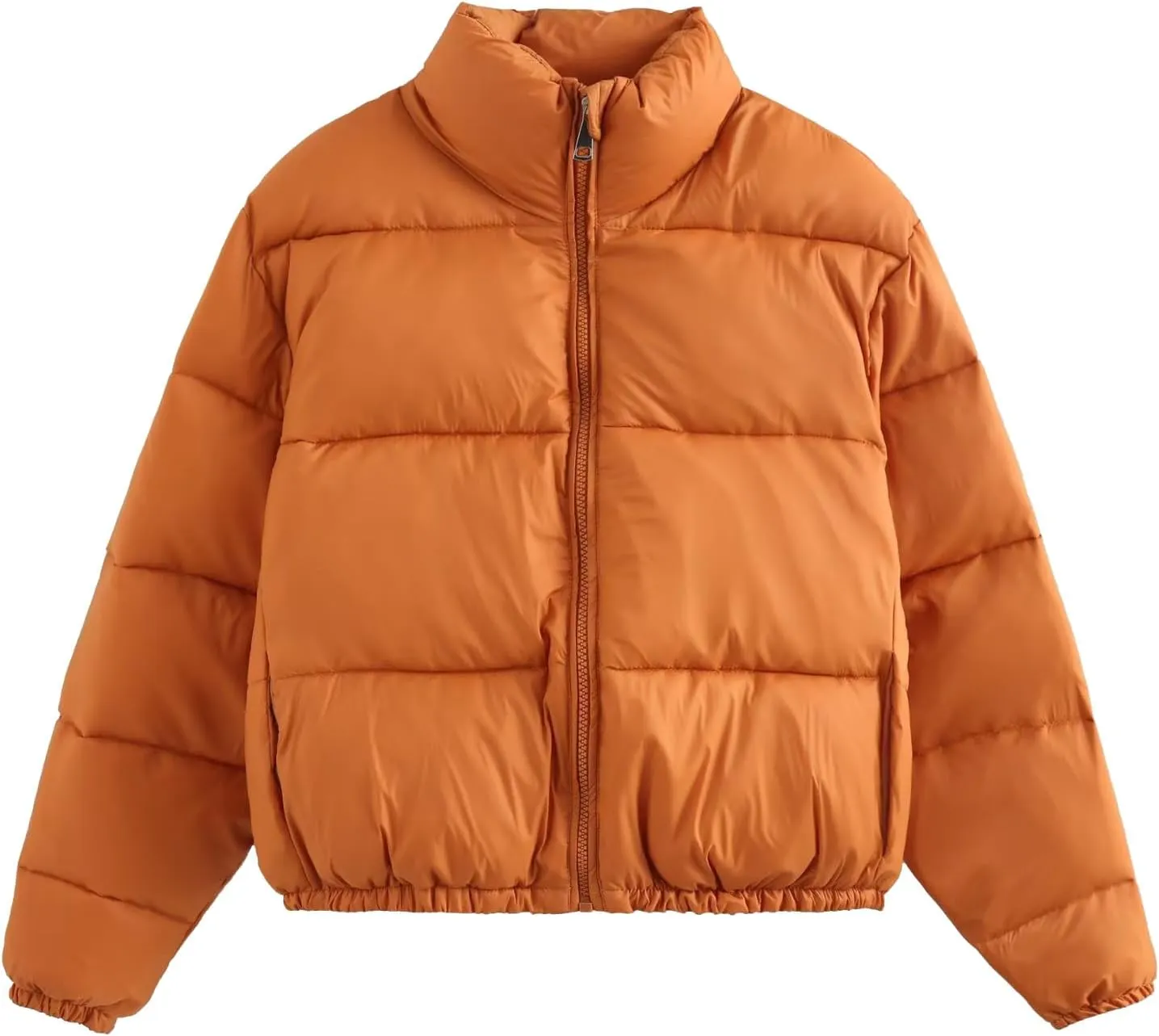 Akklian Women's Cropped Puffer Jacket No Hood Padded Down Jackets Winter High Neck Quilted Coat Zipper Chunky Thermal Outwear
