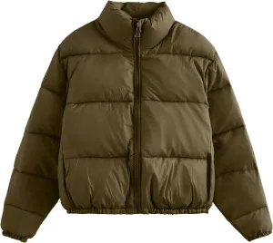 Akklian Women's Cropped Puffer Jacket No Hood Padded Down Jackets Winter High Neck Quilted Coat Zipper Chunky Thermal Outwear