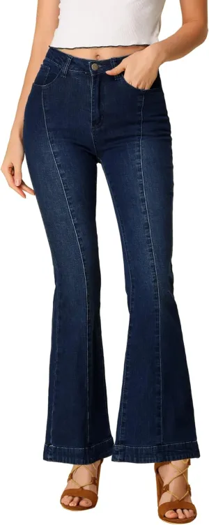 Allegra K Women's High Waist Flare Jeans Retro Stretchy Denim Jean Pants Bell Bottom Jeans