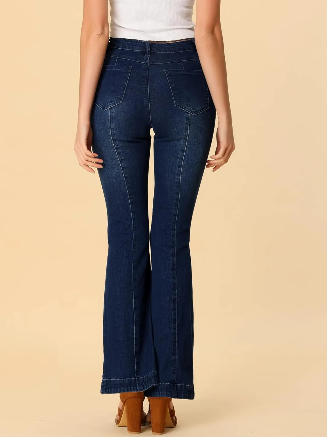 Allegra K Women's High Waist Flare Jeans Retro Stretchy Denim Jean Pants Bell Bottom Jeans