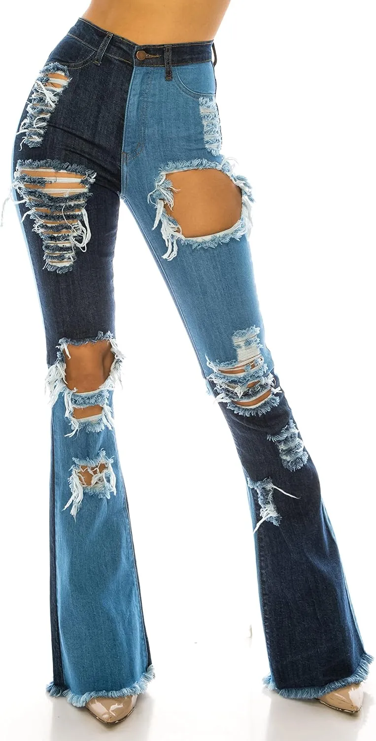 Aphrodite Flare Bell Bottom Jeans for Women - Super High Waisted Wide Leg Flare Bell Bottom Bootcut Stretch Jeans