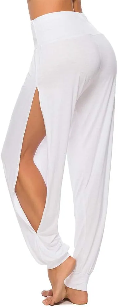 AvaCostume Womens Harem Yoga Pants Side Slit Sport Workout Sweatpants