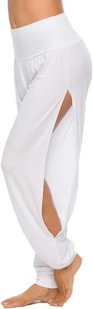AvaCostume Womens Harem Yoga Pants Side Slit Sport Workout Sweatpants