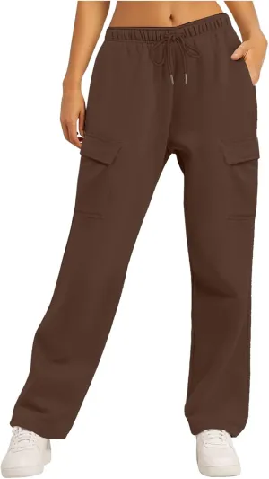 Baggy Sweatpants for Women Tapered Spring Running Joggers Modern Solid Fitted Pants Comfy Elastic Waist with Pockets