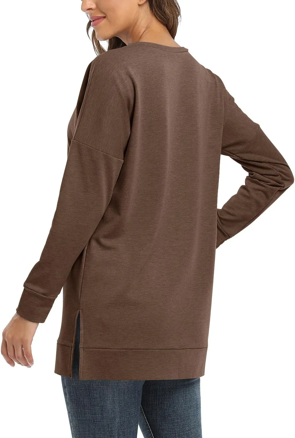 BETTE BOUTIK Women's Drop Long Sleeve Sweatshirts Casual Crewneck Tunic Tops Sweartshirts With Side Slits S-3XL