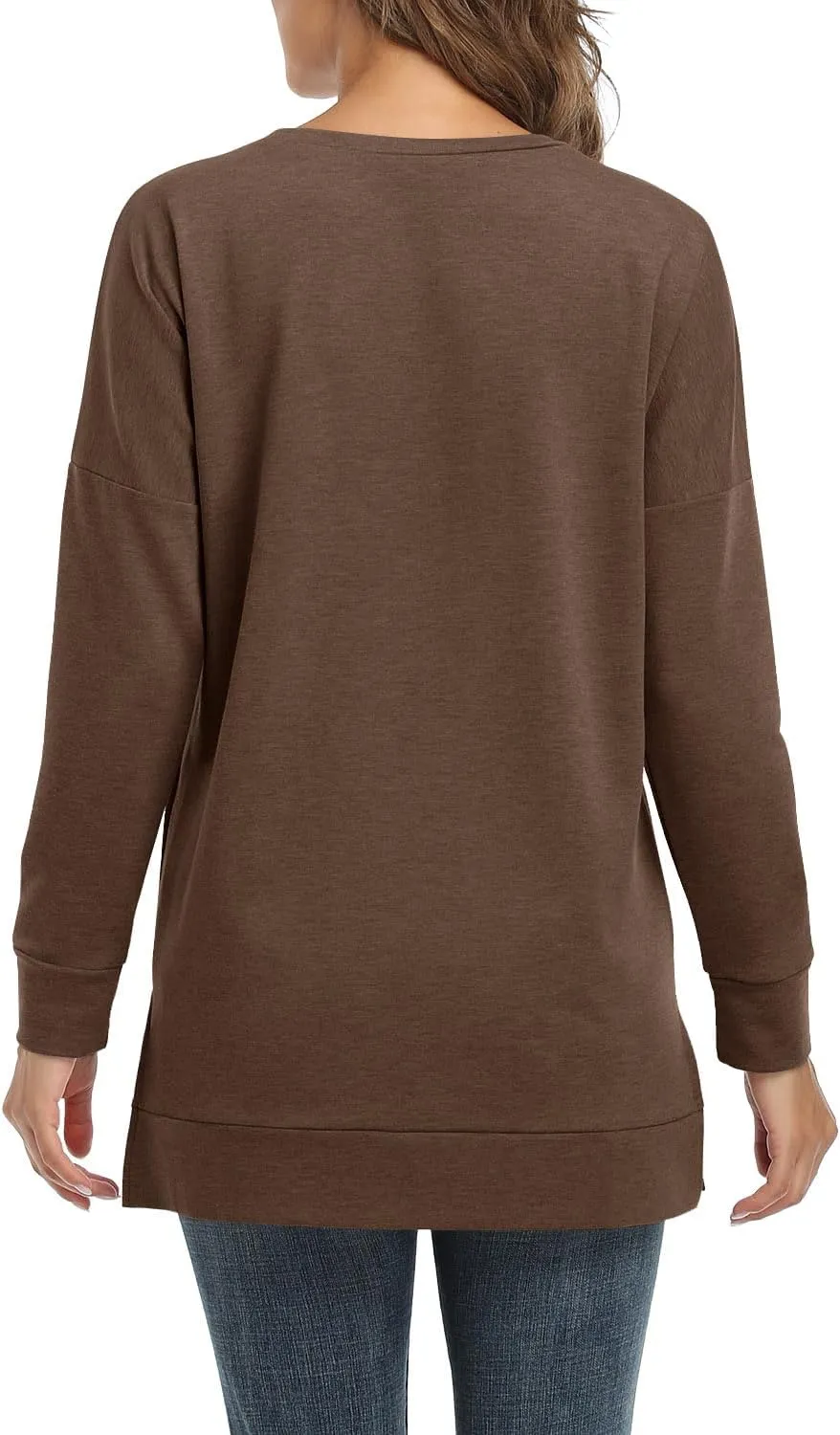 BETTE BOUTIK Women's Drop Long Sleeve Sweatshirts Casual Crewneck Tunic Tops Sweartshirts With Side Slits S-3XL