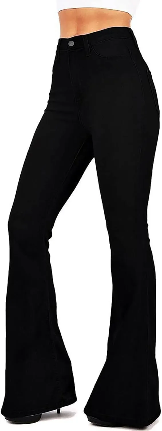 BISUAL Women's Black Bell Bottom Jeans for Women High Waisted Flare Jeans Womens Ripped Stretchy Bell Bottoms Pants