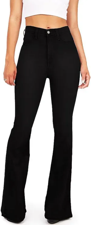 BISUAL Women's Black Bell Bottom Jeans for Women High Waisted Flare Jeans Womens Ripped Stretchy Bell Bottoms Pants