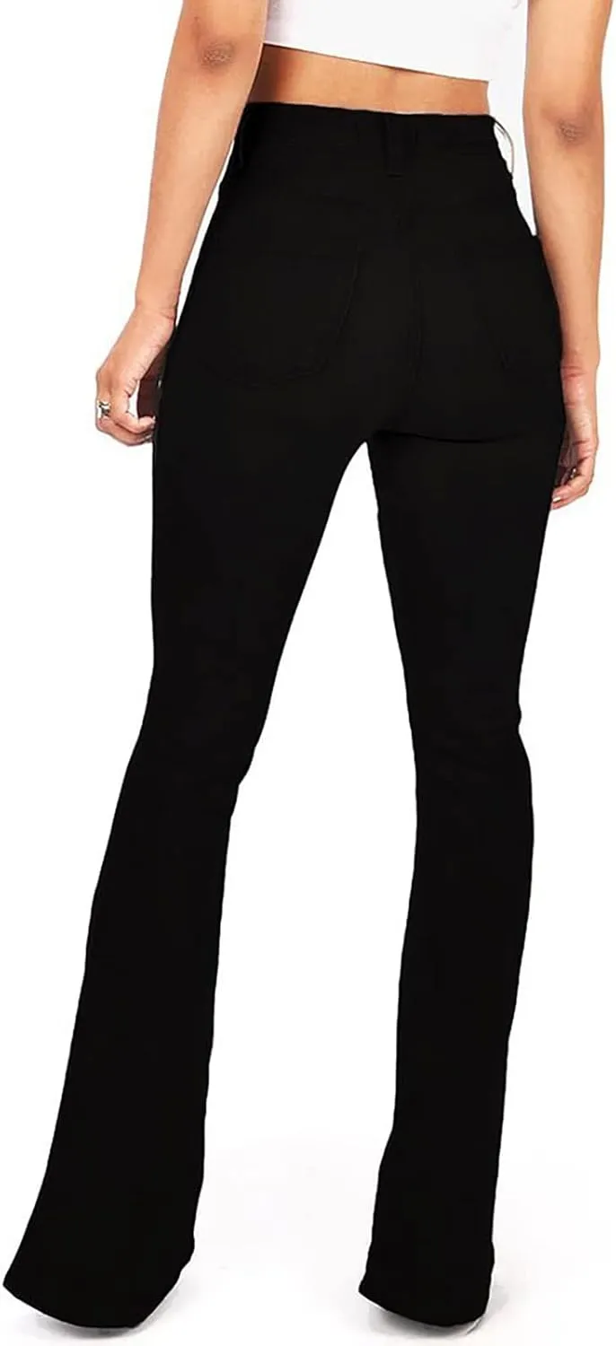 BISUAL Women's Black Bell Bottom Jeans for Women High Waisted Flare Jeans Womens Ripped Stretchy Bell Bottoms Pants
