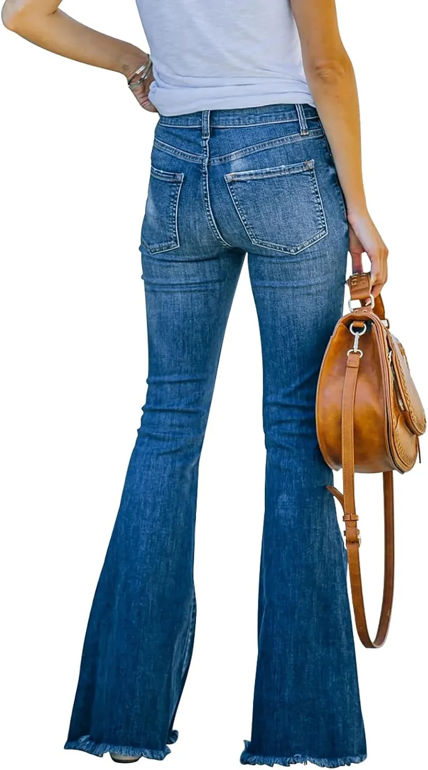 BISUAL Women's Black Bell Bottom Jeans for Women High Waisted Flare Jeans Womens Ripped Stretchy Bell Bottoms Pants