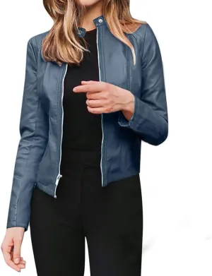 Black Faux Leather Jackets for Women,Motorcycle PU Moto Biker Outwear Coat