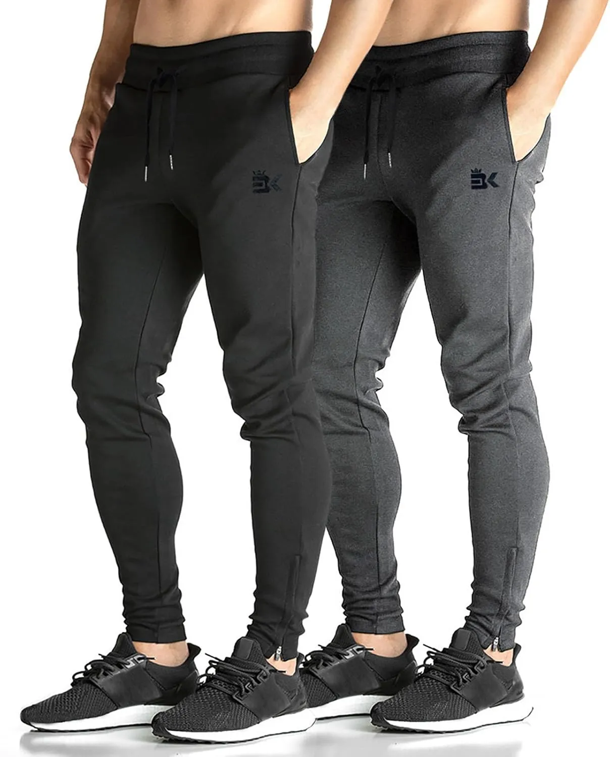 BROKIG Mens Zip Joggers Pants - Casual Gym Workout Track Pants Comfortable Slim Fit Tapered Sweatpants with Pockets