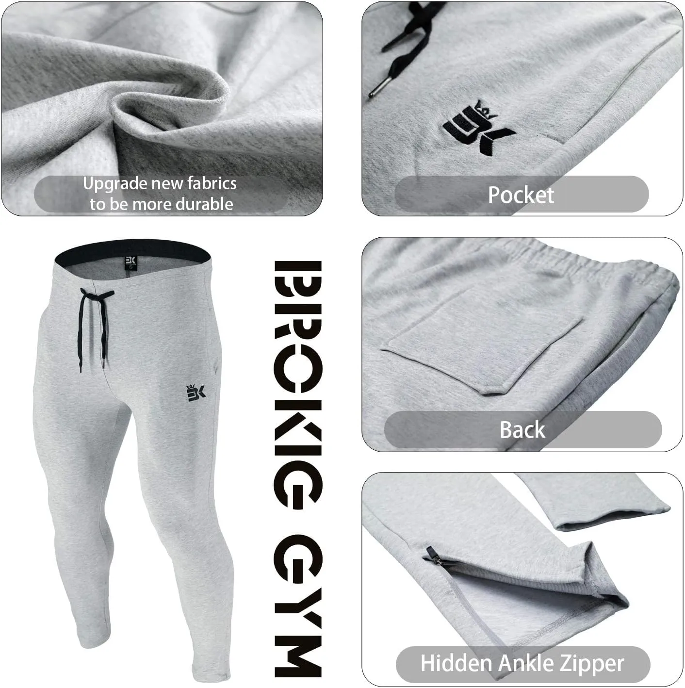 BROKIG Mens Zip Joggers Pants - Casual Gym Workout Track Pants Comfortable Slim Fit Tapered Sweatpants with Pockets