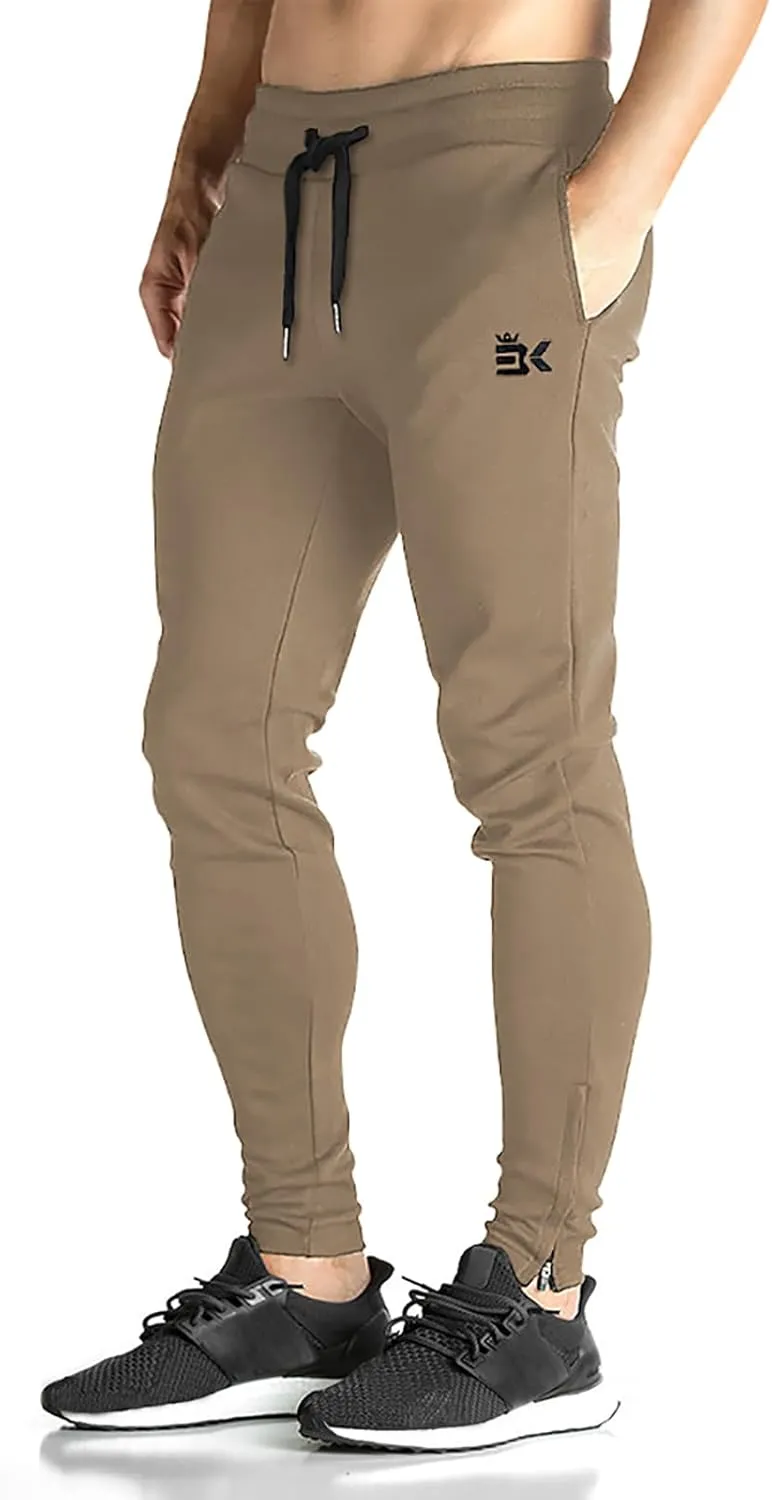 BROKIG Mens Zip Joggers Pants - Casual Gym Workout Track Pants Comfortable Slim Fit Tapered Sweatpants with Pockets