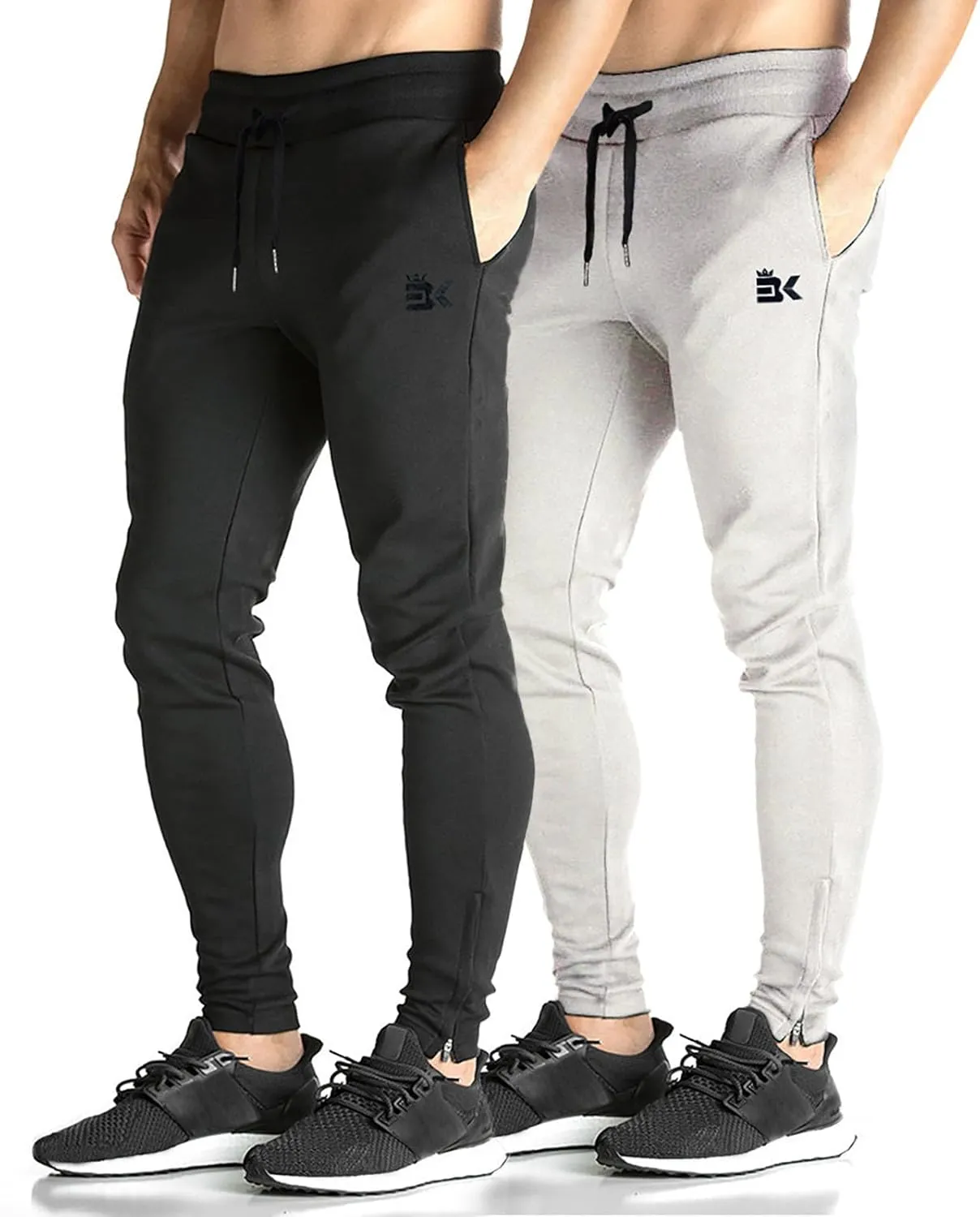 BROKIG Mens Zip Joggers Pants - Casual Gym Workout Track Pants Comfortable Slim Fit Tapered Sweatpants with Pockets