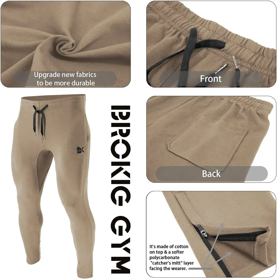 BROKIG Mens Zip Joggers Pants - Casual Gym Workout Track Pants Comfortable Slim Fit Tapered Sweatpants with Pockets