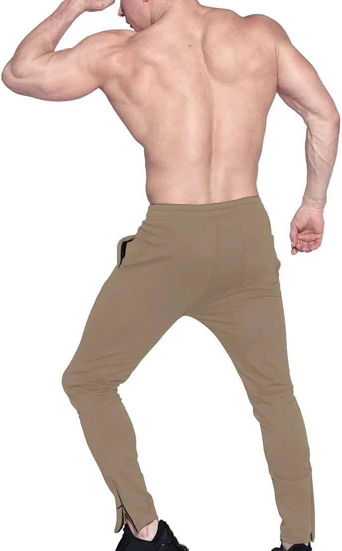 BROKIG Mens Zip Joggers Pants - Casual Gym Workout Track Pants Comfortable Slim Fit Tapered Sweatpants with Pockets