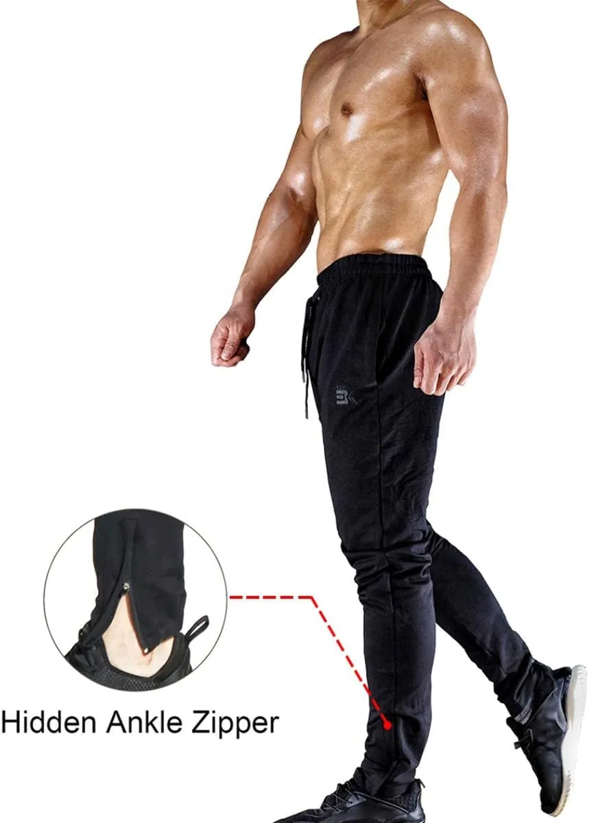BROKIG Mens Zip Joggers Pants - Casual Gym Workout Track Pants Comfortable Slim Fit Tapered Sweatpants with Pockets