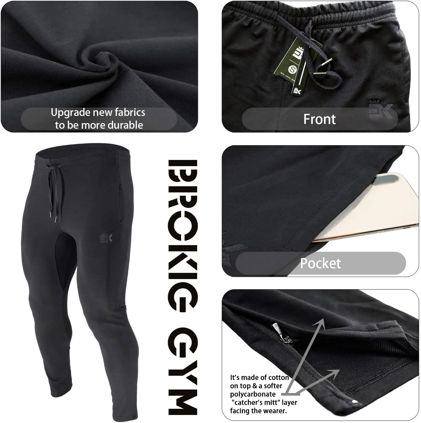 BROKIG Mens Zip Joggers Pants - Casual Gym Workout Track Pants Comfortable Slim Fit Tapered Sweatpants with Pockets