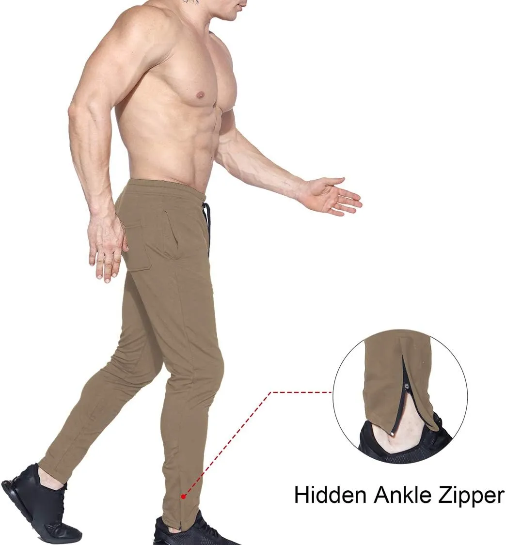 BROKIG Mens Zip Joggers Pants - Casual Gym Workout Track Pants Comfortable Slim Fit Tapered Sweatpants with Pockets