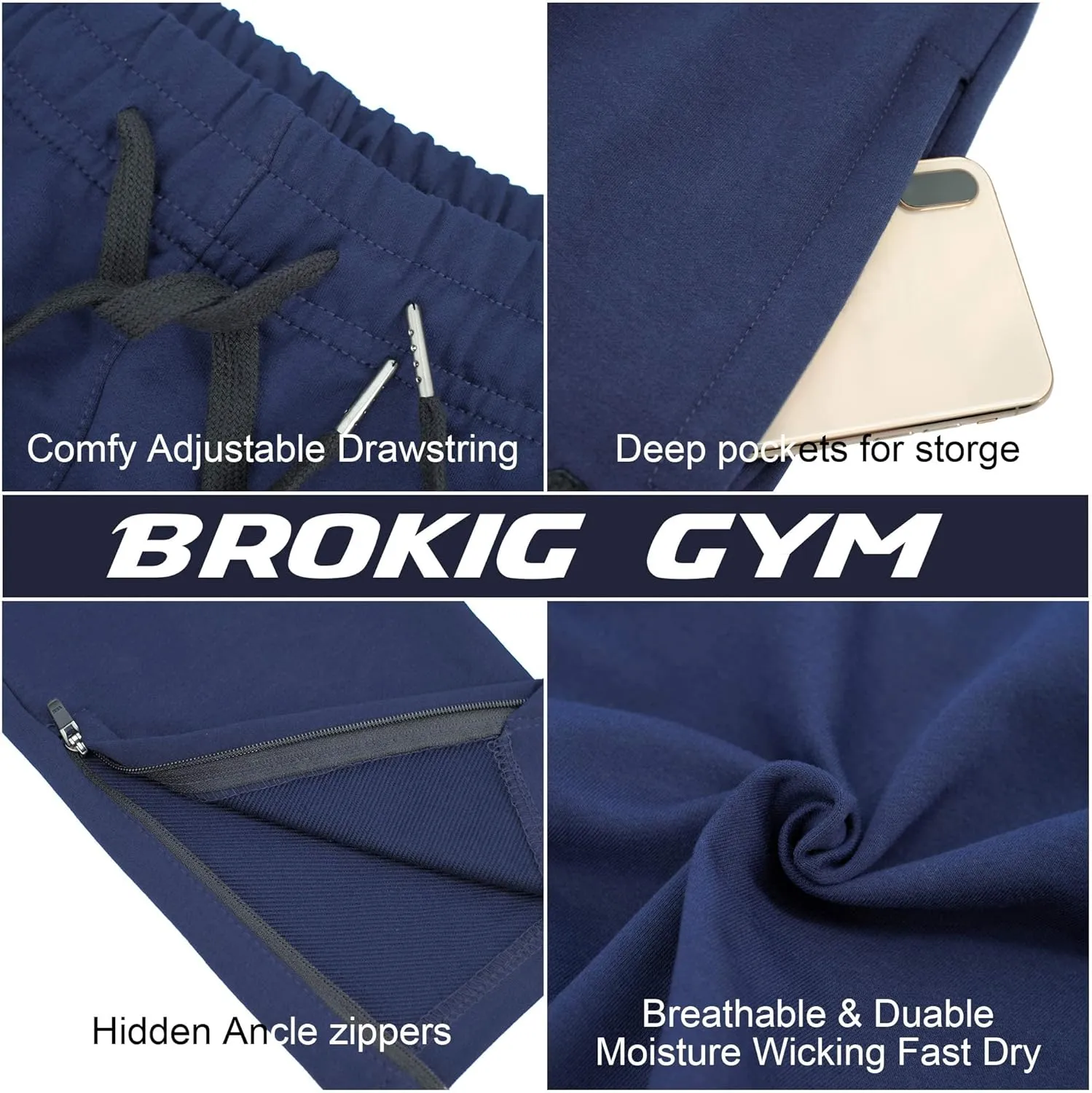 BROKIG Mens Zip Joggers Pants - Casual Gym Workout Track Pants Comfortable Slim Fit Tapered Sweatpants with Pockets