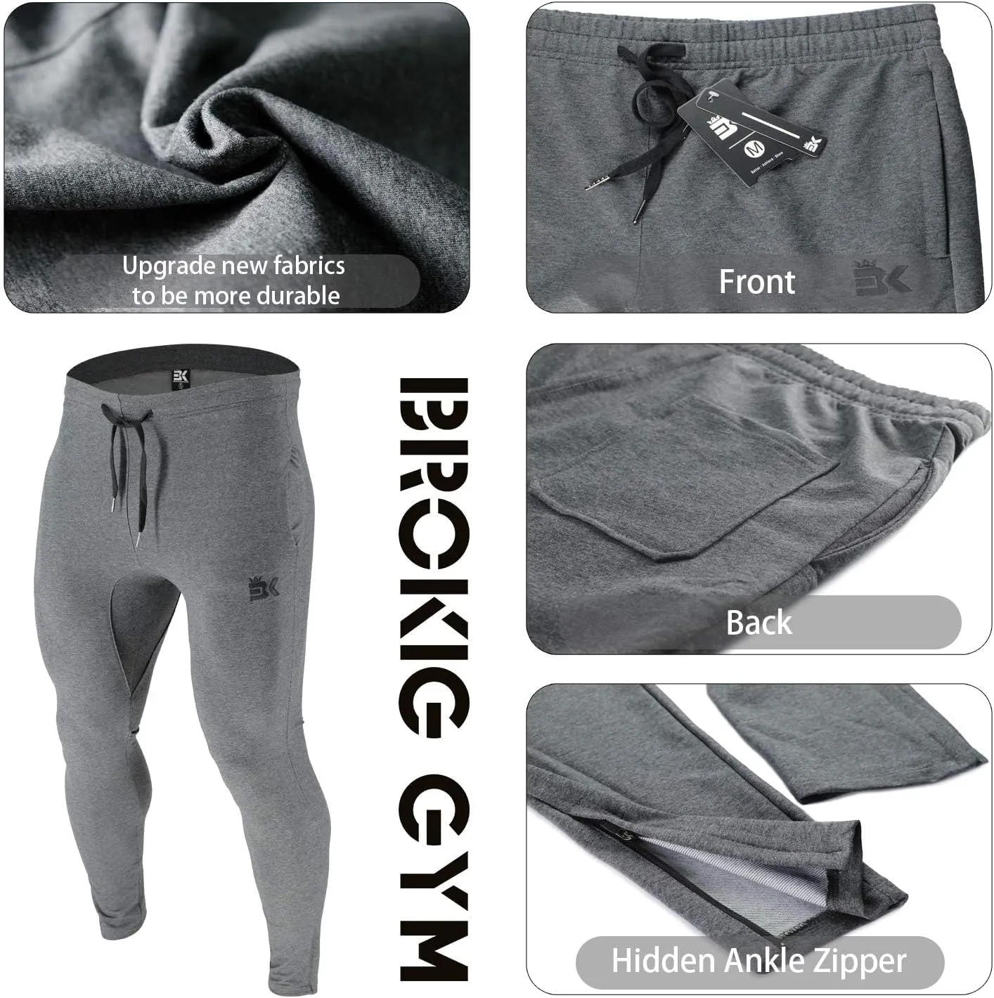 BROKIG Mens Zip Joggers Pants - Casual Gym Workout Track Pants Comfortable Slim Fit Tapered Sweatpants with Pockets
