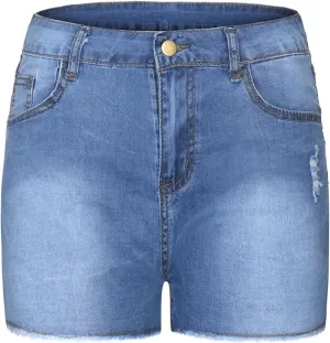 Butt Lift Denim Shorts for Women High Waisted Skinny Stretch Jeans Shorts Hem Ripped Hot Pants with Pockets