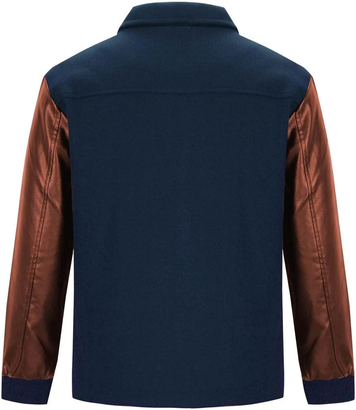 Cambkatl Men's PU Woolen Patchwork Motorcycle Jacket Zip Up Faux Leather Outerwear Fall Winter Colorblock Sports Coat