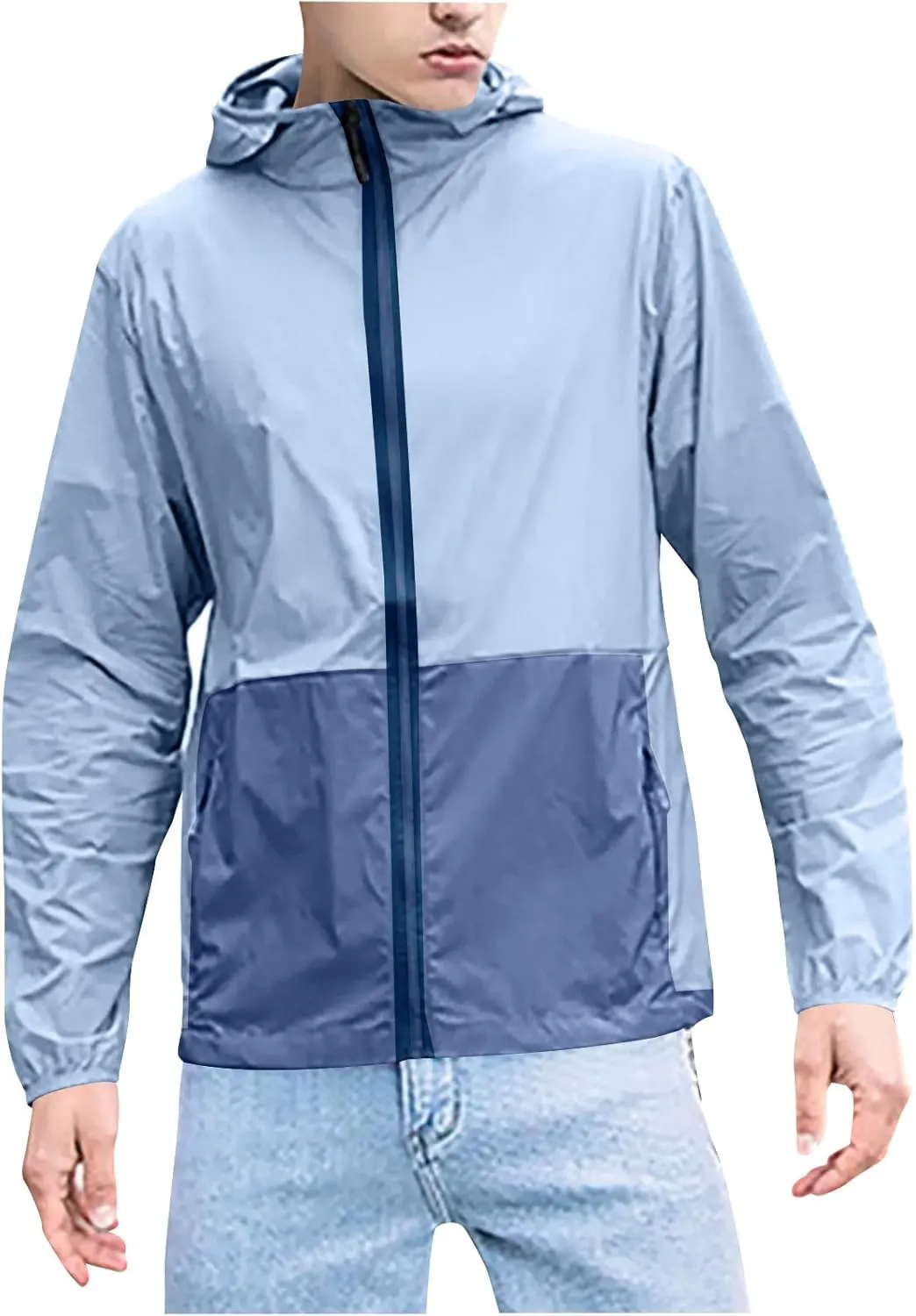 Cambkatl Men's UPF 50  Sun Protection Hoodie Outdoor Lightweight Full Zip Jacket Colorblock Long Sleeve Fishing Hiking Shirts