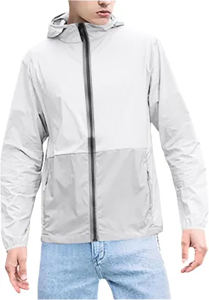 Cambkatl Men's UPF 50  Sun Protection Hoodie Outdoor Lightweight Full Zip Jacket Colorblock Long Sleeve Fishing Hiking Shirts