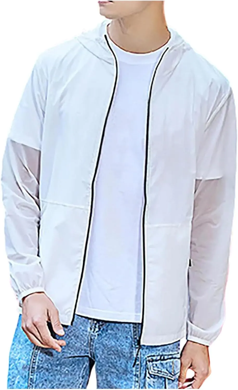 Cambkatl Men's UPF 50  Sun Protection Hoodie Outdoor Lightweight Full Zip Jacket Colorblock Long Sleeve Fishing Hiking Shirts