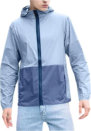 Cambkatl Men's UPF 50  Sun Protection Hoodie Outdoor Lightweight Full Zip Jacket Colorblock Long Sleeve Fishing Hiking Shirts