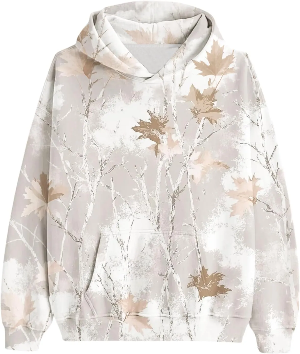 Camo Hoodie Womens Trendy Oversized Hooded Sweatshirt Maple Leaf Print Color Block Pullover Sweatshirts