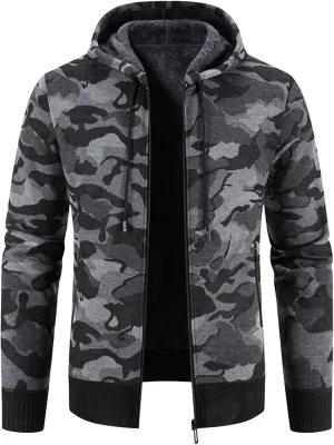 Camo Hoodies for Men Sherpa Fleece Lined Hooded Jacket Zip Up Cardigan Sweatshirt Heavyweight Winter Coat with Pockets