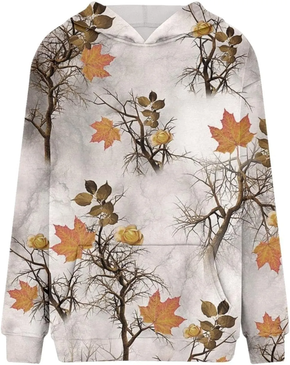 Camo Sweatshirt for Women Maple Leaf Print Hoodie Casual Pullover Shirts Loose Tunic Tops with Pockets Fall Clothes