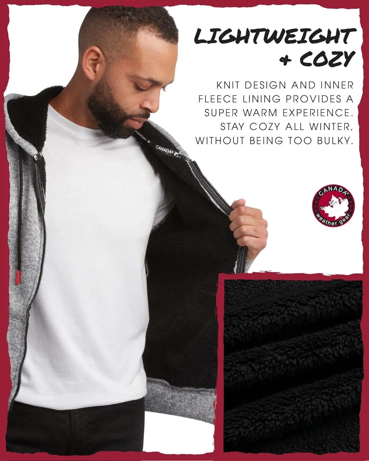 CANADA WEATHER GEAR Men's Sweater Fleece Hoodie - Warm Fleece Zip Up Hoodie Sweatshirt for Men with Sherpa Lining (M-XXL)