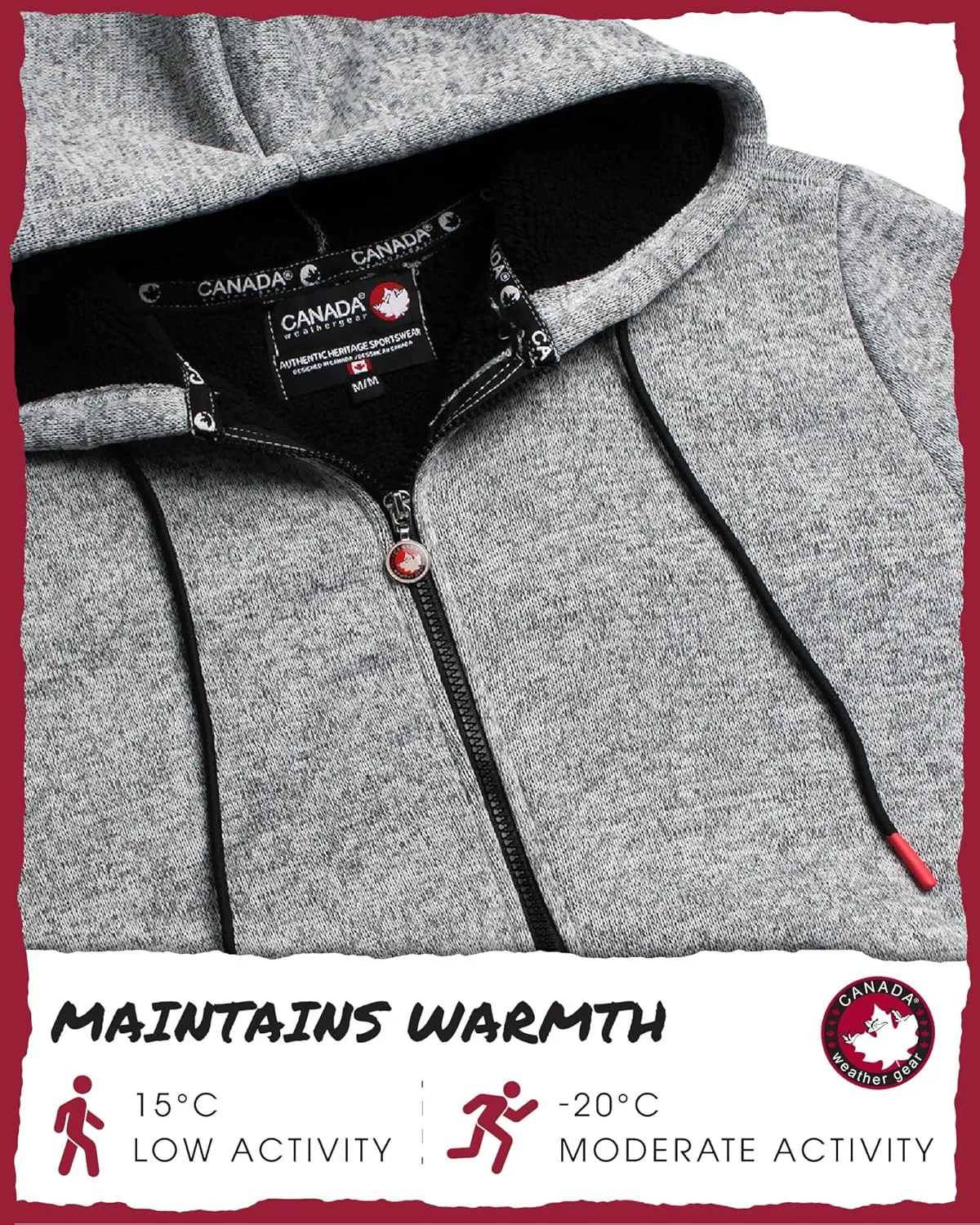 CANADA WEATHER GEAR Men's Sweater Fleece Hoodie - Warm Fleece Zip Up Hoodie Sweatshirt for Men with Sherpa Lining (M-XXL)