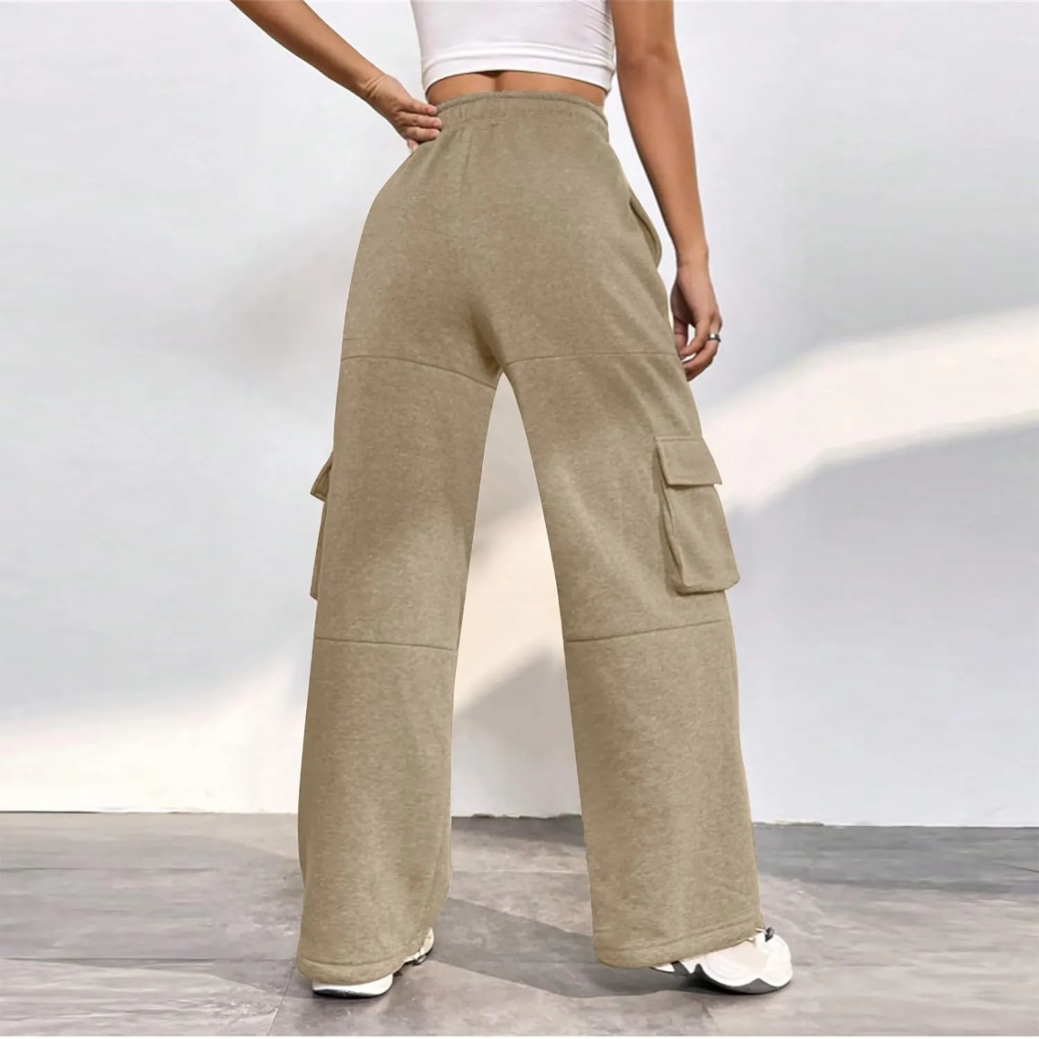 Cargo Joggers for Women Athletic High Waisted Fleece Sweatpants with Pockets Comfy Workout Elastic Waist Pants
