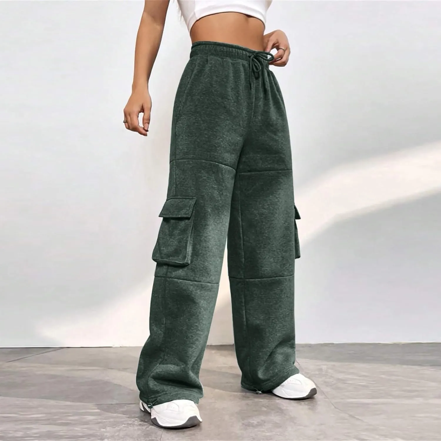 Cargo Joggers for Women Athletic High Waisted Fleece Sweatpants with Pockets Comfy Workout Elastic Waist Pants